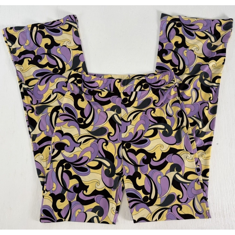 Mango Marble Flare Psychedelic Retro Legging Pants Women's M MNG Purple Yellow